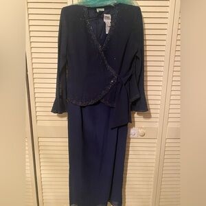 R&M Richards Navy Dress with Beaded Detail